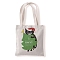 Cute Cat Printed Canvas Women's Tote Bags, with Handle, Rectangle Shoulder Bags for Shopping, Black, Leaf, 37x33cm