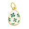 Rack Plating Brass Enamel Charms, with Jump Ring, Long-Lasting Plated, Cadmium Free & Lead Free, Teardrop with Flower Charm, Real 18K Gold Plated, Dark Cyan, 14x9x1.5mm, Hole: 3mm