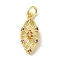 Brass Micro Pave Cubic Zirconia Pendants, Real 18K Gold Plated, Eye Charms, Deep Pink, 19x8x2.5mm, Hole: 3mm