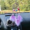 Iron Woven Net/Web with Feather Pendant Decorations, with Wood Beads for Car Hanging Ornaments, Flat Round with Star, Violet, 250x70mm