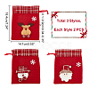 WADORN® 6Pcs 3 Styles Christmas Theme Linen Packing Pouches ABAG-WR0001-02-2