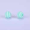 Printed Round with Stripe Pattern Silicone Focal Beads SI-JX0056A-141-1