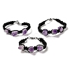 Natural Amethyst Nugget Braided Beaded Bracelet with Leather Rope BJEW-R312-01-1