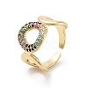 Brass Micro Pave Colorful Cubic Zirconia Open Cuff Ring for Women RJEW-Z055-02G-01-1