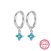 Anti-Tarnish Rhodium Plated Platinum 925 Sterling Silver Flower Dangle Hoop Earrings IN9619-10-1