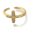 Rack Plating Crucifix Cross Brass Clear Cubic Zirconia Open Cuff Rings RJEW-S411-06G-2