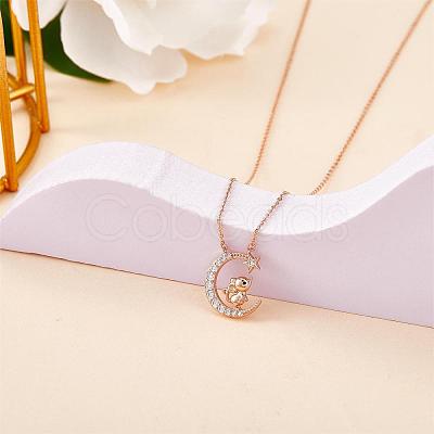 Chinese Zodiac Necklace Mouse Necklace 925 Sterling Silver Rose Gold Rat on the Moon Pendant Charm Necklace Zircon Moon and Star Necklace Cute Animal Jewelry Gifts for Women JN1090A-1