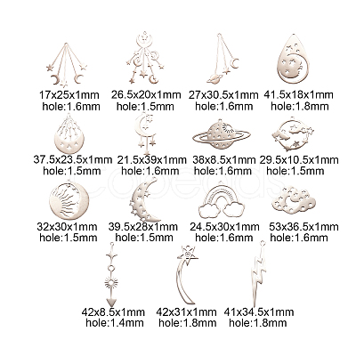 15Pcs 15 Styles 201 Stainless Steel Pendants STAS-CJ0001-190-1