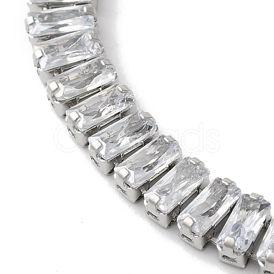 304 Stainlessa Steel Pave Clear Cubic Zirconia Rectangle Link Chain Bracelets for Women BJEW-Z066-01P-03-1