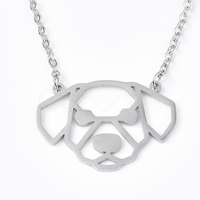 Non-Tarnish 201 Stainless Steel Puppy Pendant Necklaces NJEW-T009-JN043-1-40-1