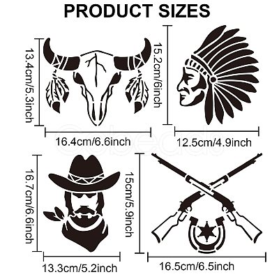 MAYJOYDIY US 1 Set Western Cowboy Theme PET Hollow Out Drawing Painting Stencils DIY-MA0003-39-1