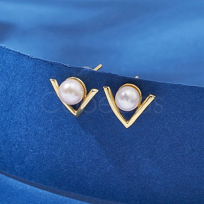 Natural Pearl Stud Earrings EJEW-P286-47G-1