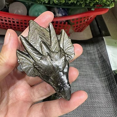 Natural Golden Sheen Obsidian Carved Dragon Figurines PW-WG46613-01-1