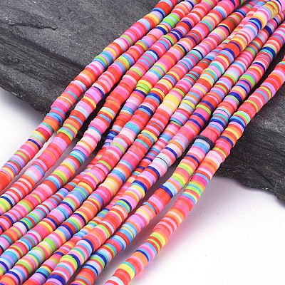 Flat Round Handmade Polymer Clay Beads CLAY-R067-6.0mm-M1-1