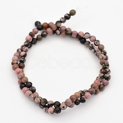 Round Natural Rhodonite Beads Strands G-M136-4mm-1