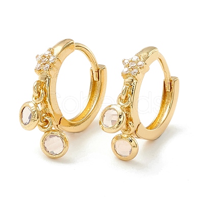 Star Cubic Zirconia Hoop Earrings with Flat Round Drop EJEW-P196-19G-01-1