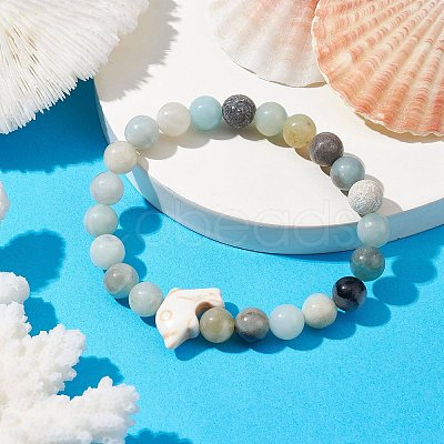 Synthetic Turquoise Dolphin Beads with Natural Flower Amazonite Beaded Stretch Bracelets BJEW-JB10213-01-1