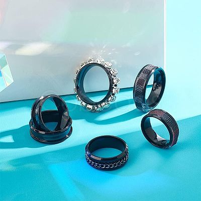 Unicraftale 16pcs 8 Style Stainless Steel Grooved Finger Ring Settings RJEW-UN0001-29-1