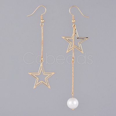 Glass Pearl Dangle Earrings X-EJEW-JE03960-1