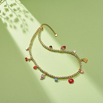 Heart & Cherry & Grape & Apple Enamel Fruit Charms Necklace NJEW-JN03964-1