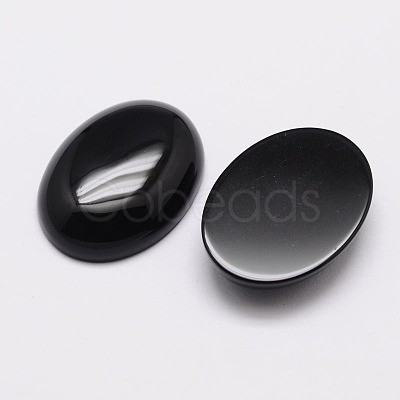 Oval Natural Dyed & Heated Black Agate Cabochons G-K020-20x15mm-01-1