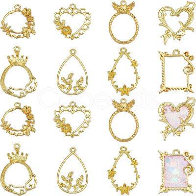 Olycraft 32Pcs 8 Style Alloy Open Back Bezel Pendants PALLOY-OC0002-86-1