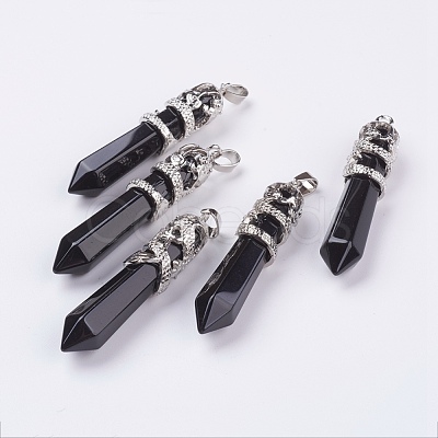 Natural Black Stone Big Pointed Pendants G-G738-A-07-1