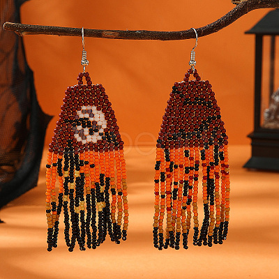 Haunted House/Ghostly Castle Pattern Glass Bead Handmade Tassel Earrings for Women ZN4974-1