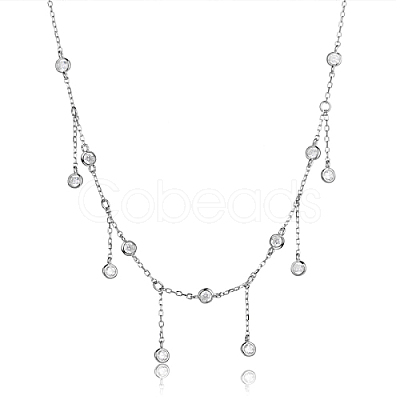 Rhodium Plated Sterling Silver with Clear Cubic Zirconia Pendant Necklaces ZO0404-1-1