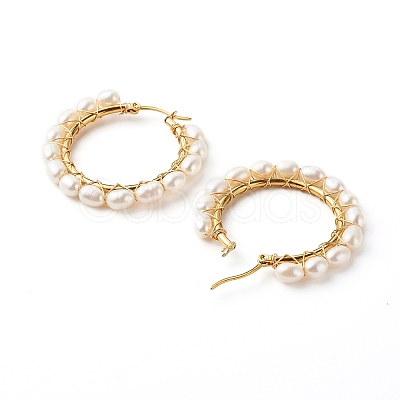 Natural Pearl Beads Brass Hoop Earrings EJEW-JE04565-1