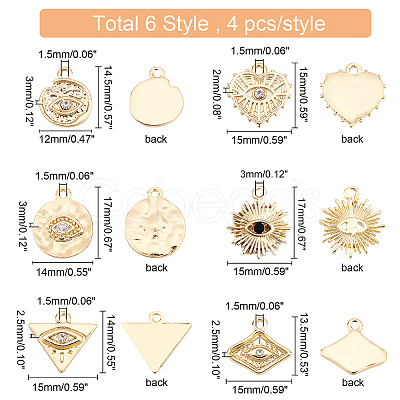 BENECREAT 24Pcs 6 Style Alloy Pendants FIND-BC0002-66-1