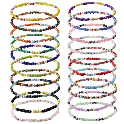 Candy Color Glass Seed Beads Stretch Anklets Set for Girl Women AJEW-SW00003-1