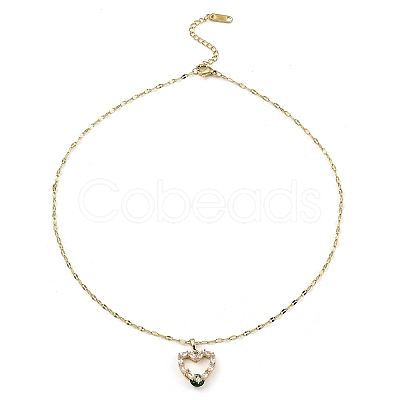 Heart Brass Micro Pave Cubic Zirconia Pendant Necklaces NJEW-E105-10KCG-1
