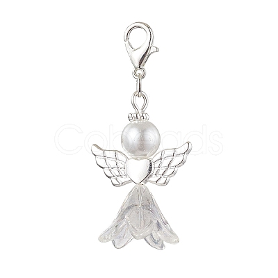 Angel Glass & Glass Pearl Pendant Decorations HJEW-JM01941-1