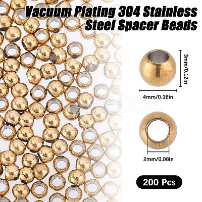 SUNNYCLUE 200Pcs PVD Vacuum Plating 304 Stainless Steel Spacer Beads STAS-SC0006-89A-1