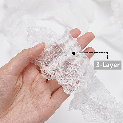 BENECREAT 10 Yards 3-Layer Pleated Chiffon Flower Lace Trim OCOR-BC0005-27A-1