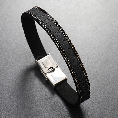 Imitation Leather Cord Bracelet with Metal Clasp PW-WG97882-02-1