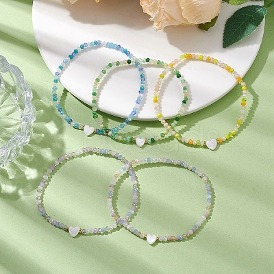 5Pcs 5 Styles Facete Rondelle Glass Beaded Stretch Bracelets BJEW-JB10332-1