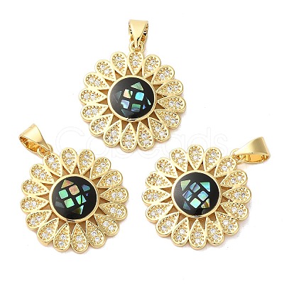 Flower Rack Plating Brass Cubic Zirconia Pendants KK-K385-61G-1