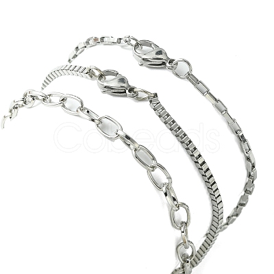 3Pcs 3 Style 316 Surgical Stainless Steel Box & Venetian Chain Bracelets Set with Corss Charms BJEW-FS0001-07-1