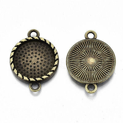 Tibetan Style Alloy Flat Round Cabochon Connector Settings TIBE-Q038-017A-AB-NR-1