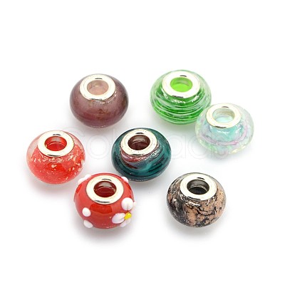 Mixed Handmade Lampwork Gold Sand European Large Hole Rondelle Beads LPDL-M013-M-1