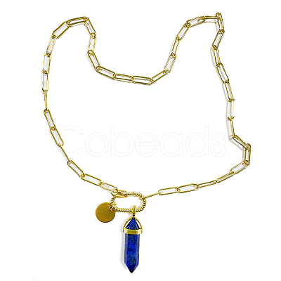 Natural Lapis Lazuli Double Terminated Pointed Pendant Necklace for Men Women NJEW-SW00005-02-1