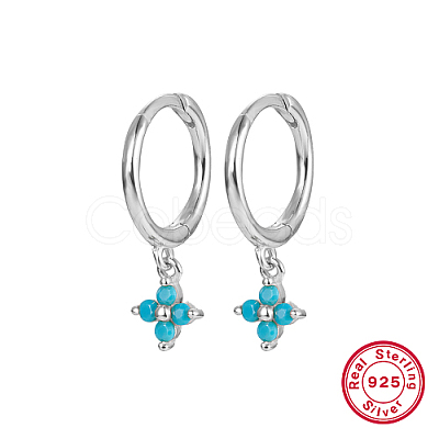 Anti-Tarnish Rhodium Plated Platinum 925 Sterling Silver Flower Dangle Hoop Earrings IN9619-10-1