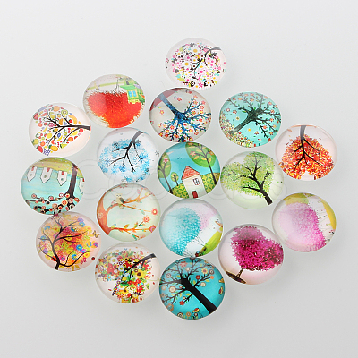 Tree of Life Printed Half Round/Dome Glass Cabochons X-GGLA-A002-20mm-GG-1