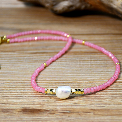 Sweet and Cool Summer Freshwater Pearl Necklaces Pink Glass Beaded Necklaces VX3518-1