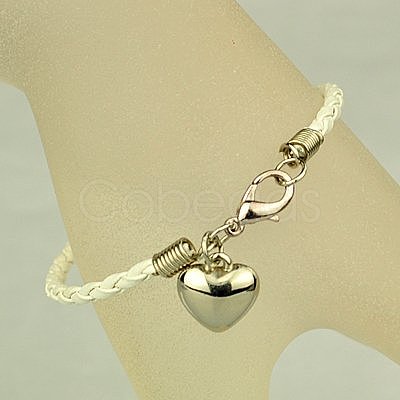 PU Leather Braided Charm Bracelets BJEW-JB00785-01-1