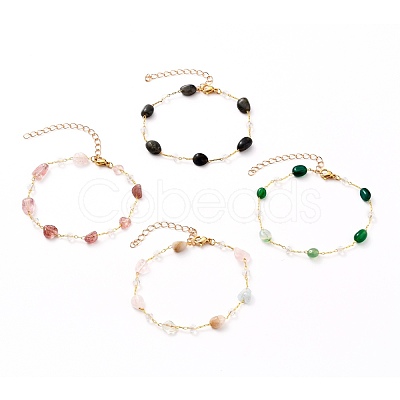 Nuggets Natural Gemstone Beaded Bracelets BJEW-JB05705-1