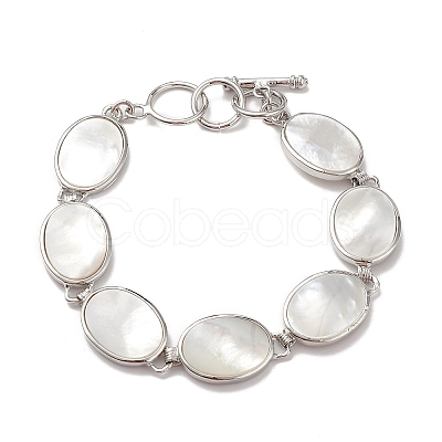 Natural White Shell Link Chain Bracelets BJEW-E077-02P-01-1