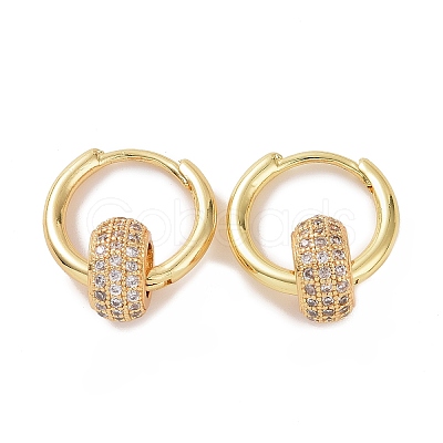 Cubic Zirconia Flat Round Beaded Hoop Earrings EJEW-P225-04G-02-1